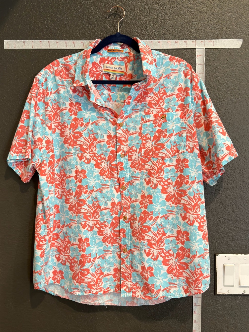OP Coral & Aqua Floral Button-Up Short Sleeve Shirt